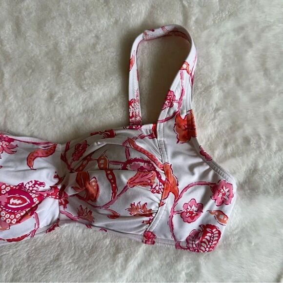 Lands' End Twist Front Underwire White Pink Floral Swim Top Women's Size 8 - Picture 2 of 9